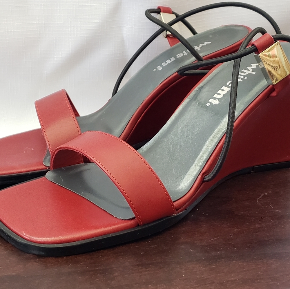 White Mt. Red strappy wedge heels. New